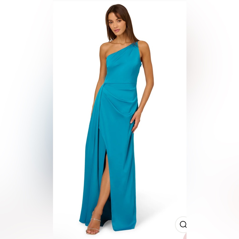 Aidan Mattox Blue Ruched One Shoulder Gown